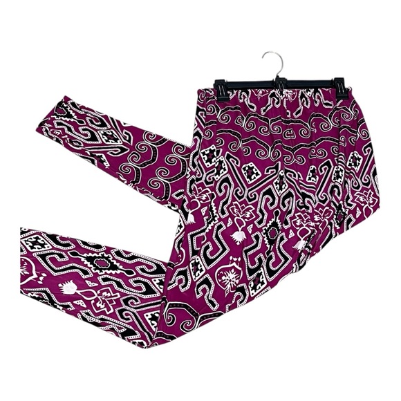 Ashley Stewart Pants Size 14/16 Bold Pink Geometric Print Elastic Waist Stretch - Picture 3 of 9